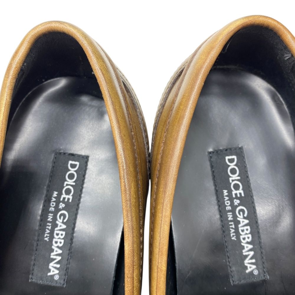  ドルチェ ガッバーナ フリンジ レザー ローファー フラット シューズ ブラウン ドルガバ D G CA 6308 DOLCE GABBANA サイズ7 1 2 約26 5 cm メンズ リユース 上質 洗練 エレガント 革靴 大人向け その他 靴