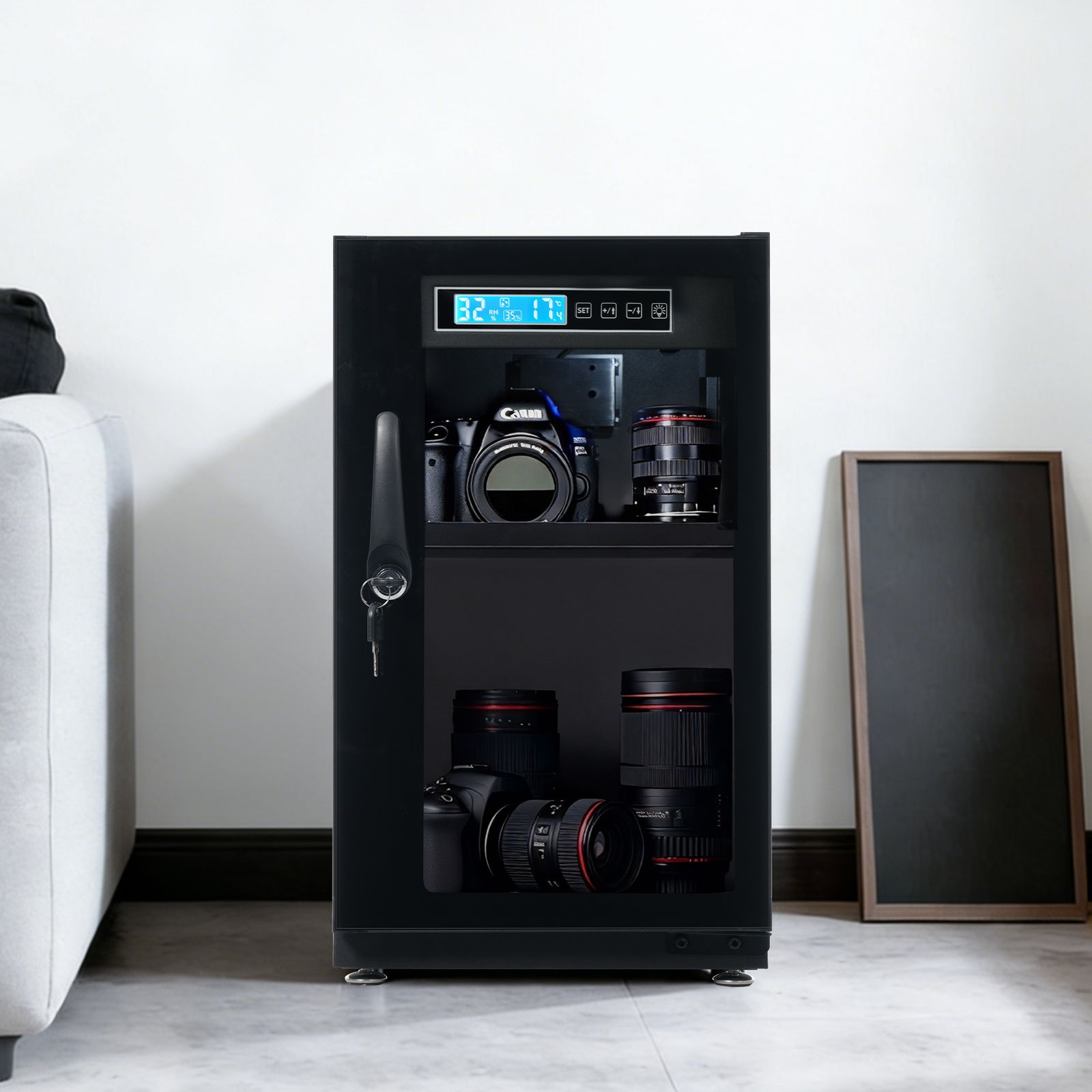 数量 防湿庫 容量40 L ブラックドライボックス 自動除湿 カビ対策 静音 鍵付き LED照明内蔵 タッチボタン ECO省エネ デジタル温度湿度表示 カメラやレンズ収納ケース 防湿ケース