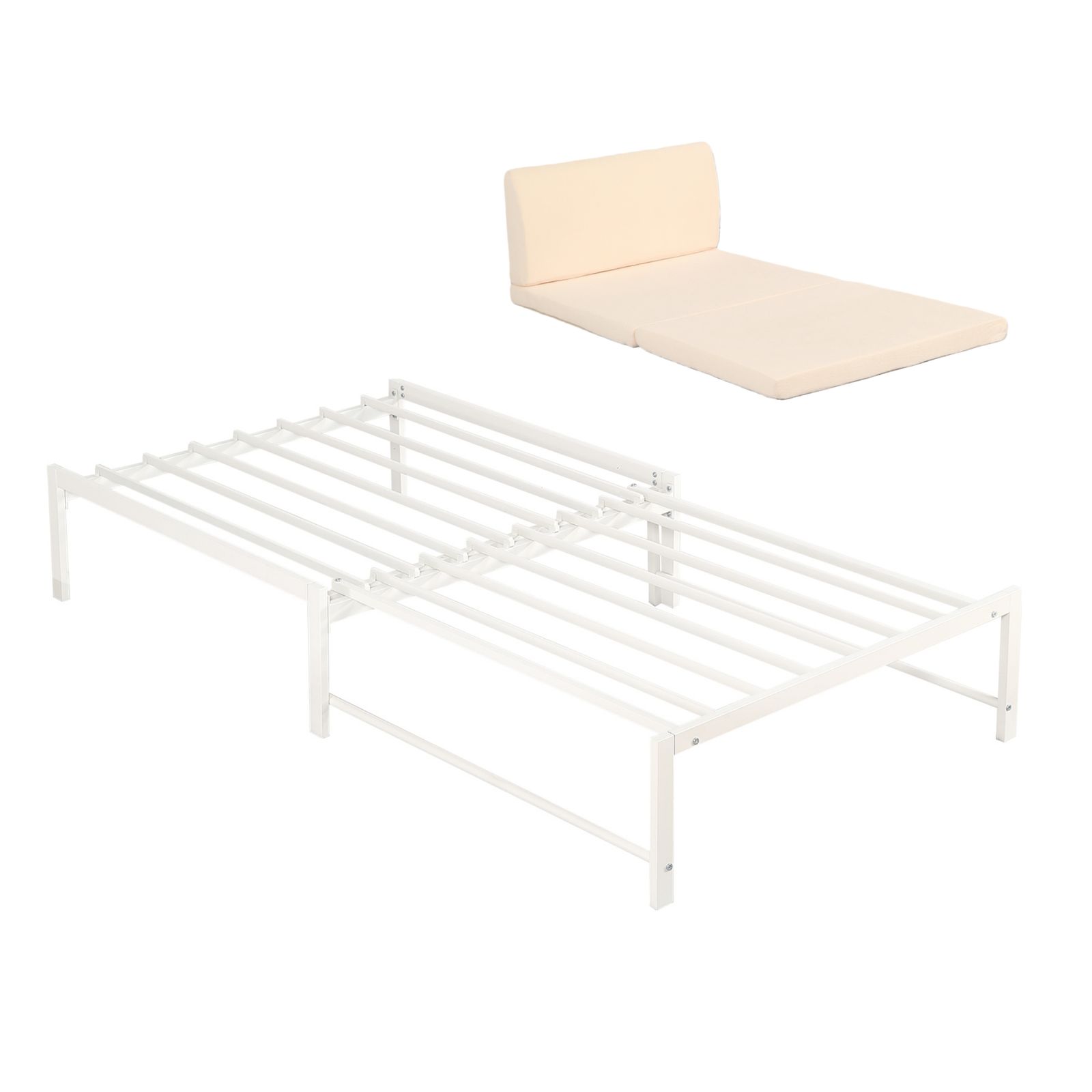 ベージュマット付き ディベッド ソファベッド シングル パイプベッド 伸長式ベッド ベッドフレーム 伸縮 下収納 おしゃれ 2 way アイアン 来客用 リビング