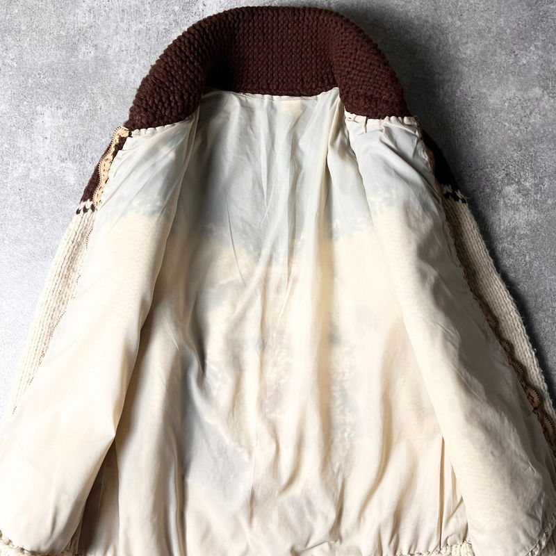 60s ウシ 総柄 フルジップ ウール カウチン ニット セーター / 60年代