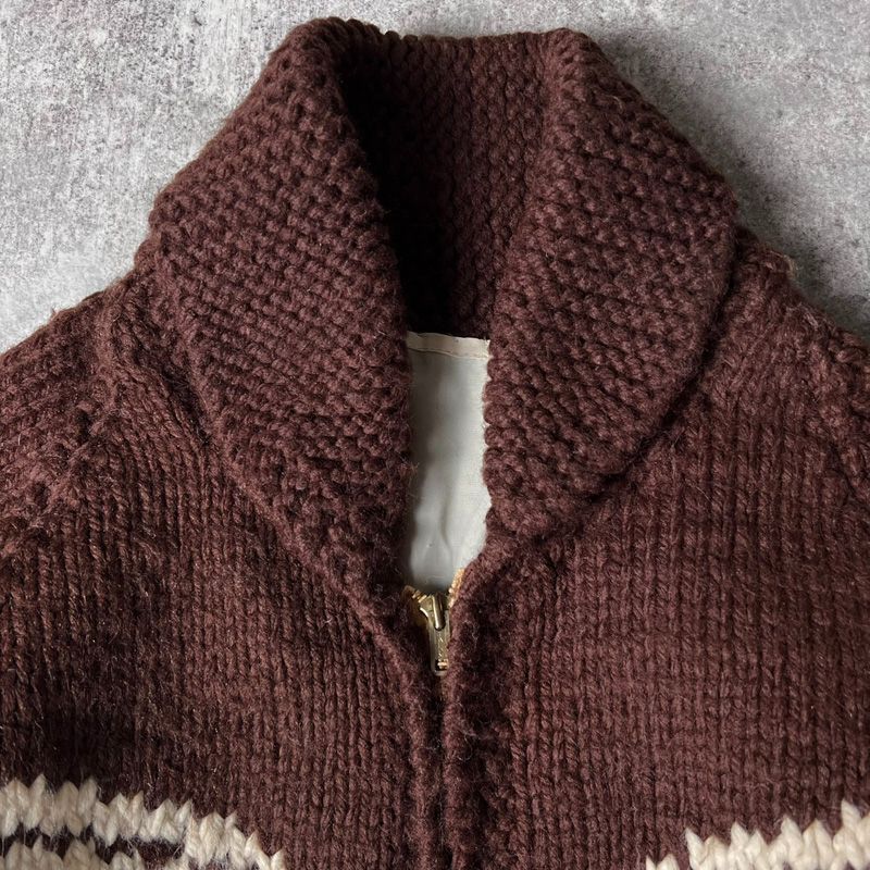 60s ウシ 総柄 フルジップ ウール カウチン ニット セーター / 60年代