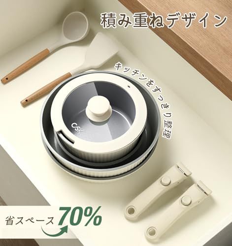 KOCH SYSTEME CS フライパン セット 17点 鍋セット セラミックコーティングィング フライパンセット 取っ手が取れる PFAS PTFE PFOA PFOS フリー 軽量 くっつかない 5層構造 IH ガス火対応 食洗機対応 f 0401 d 01