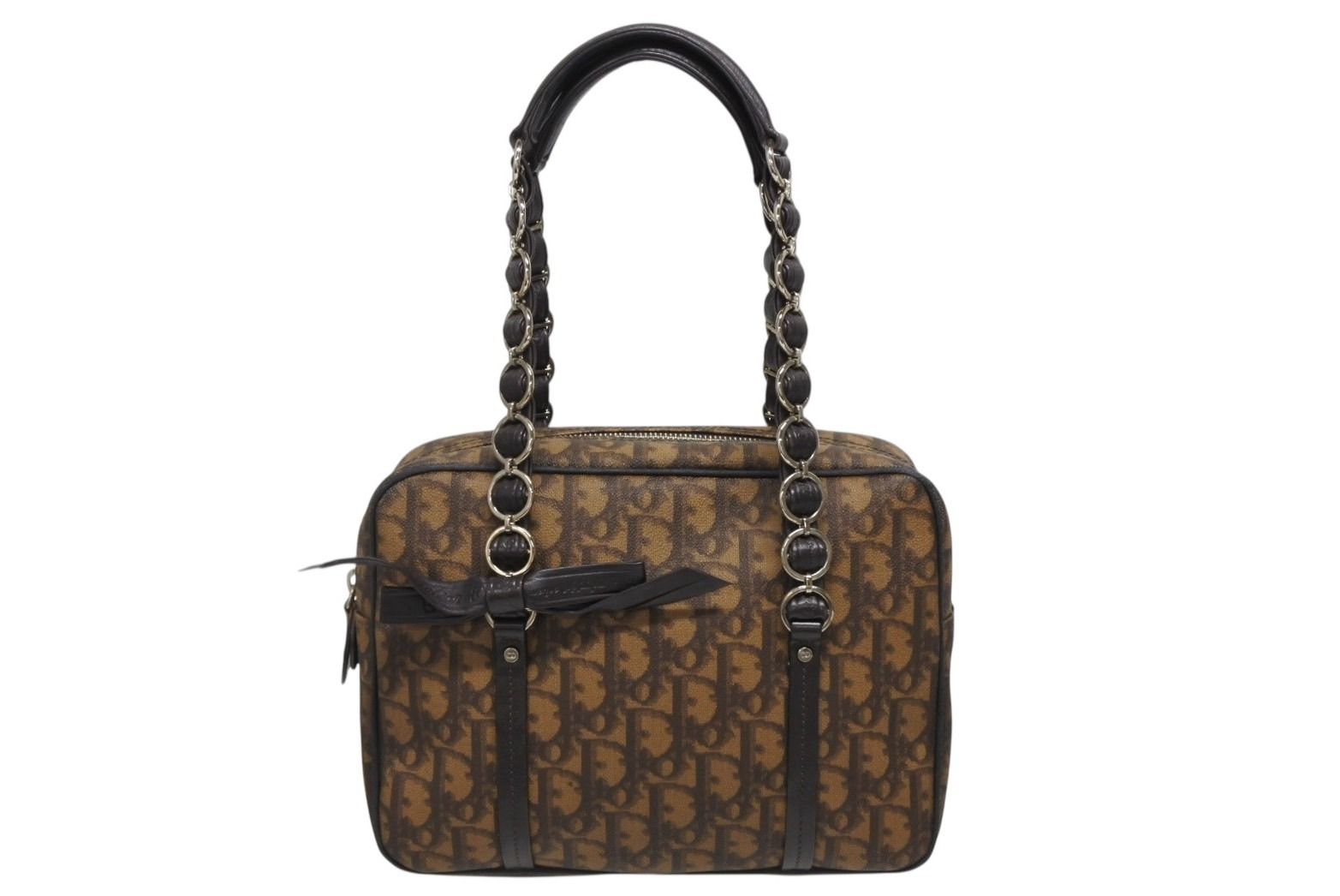 Christian Dior クリスチャンディオール ロマンティックライン ハンドバッグ 03 BO 0016 トロッター ブラウン シルバー金具 4 b 009204