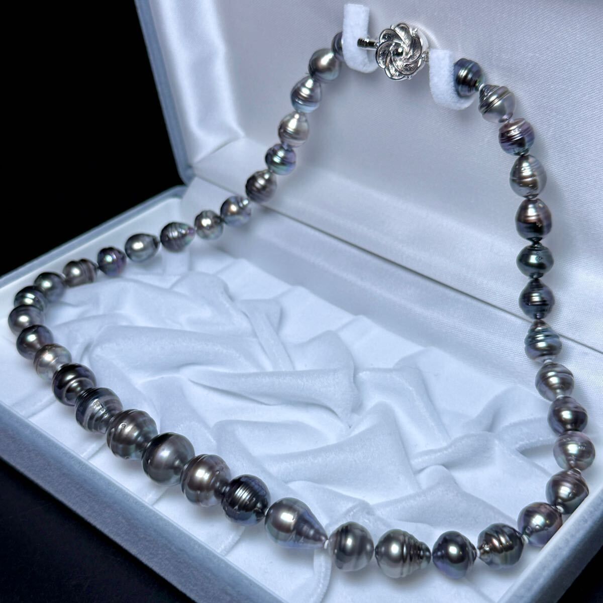 黒蝶真珠　南洋真珠　デザインパールネックレス　大珠　大ぶり　シルバー留具　刻印 照り◎ 黒蝶真珠 ネックレス 8.06〜12.45㎜ 47㎝ 57.6g 南洋パール