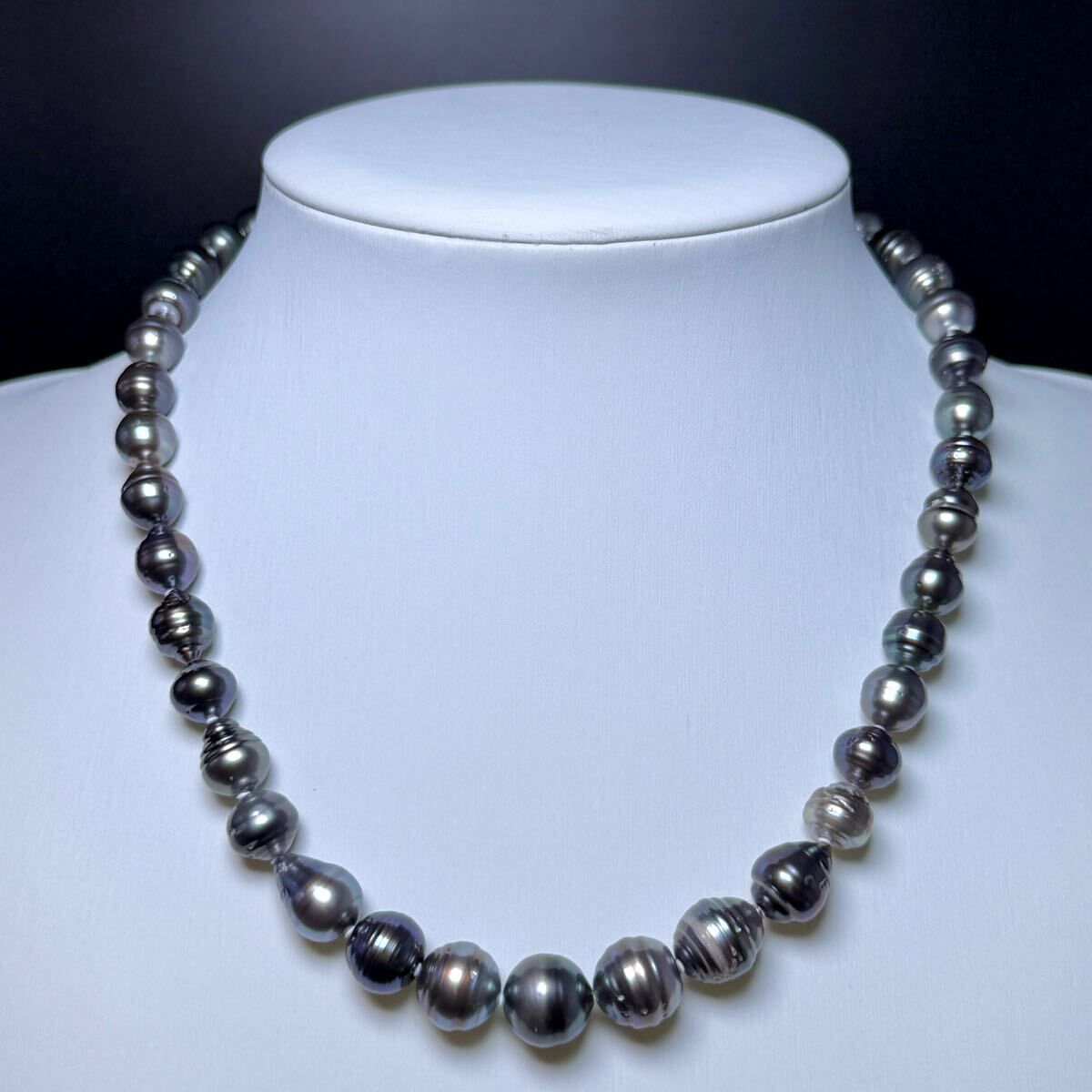 照り◎ 黒蝶真珠 ネックレス 8.06〜12.45㎜ 47㎝ 57.6g 南洋パール