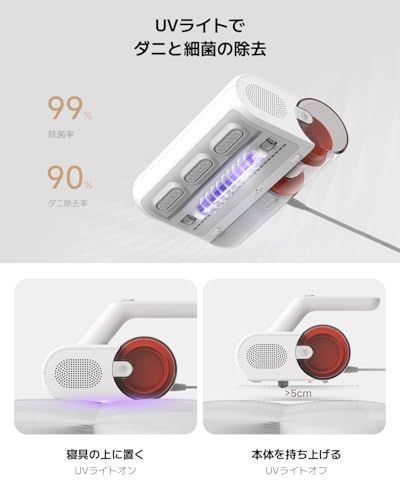 Xiaomi布団クリーナー 12 000回の高周波振動 UVライト99 除菌 ダニ除去 000 Paの吸引力 50℃温風乾燥 毛髪 ゴミ 埃除去 サイクロン式4層フィルター 洗浄 1 63 kg軽量設計 43 c 171 e 6