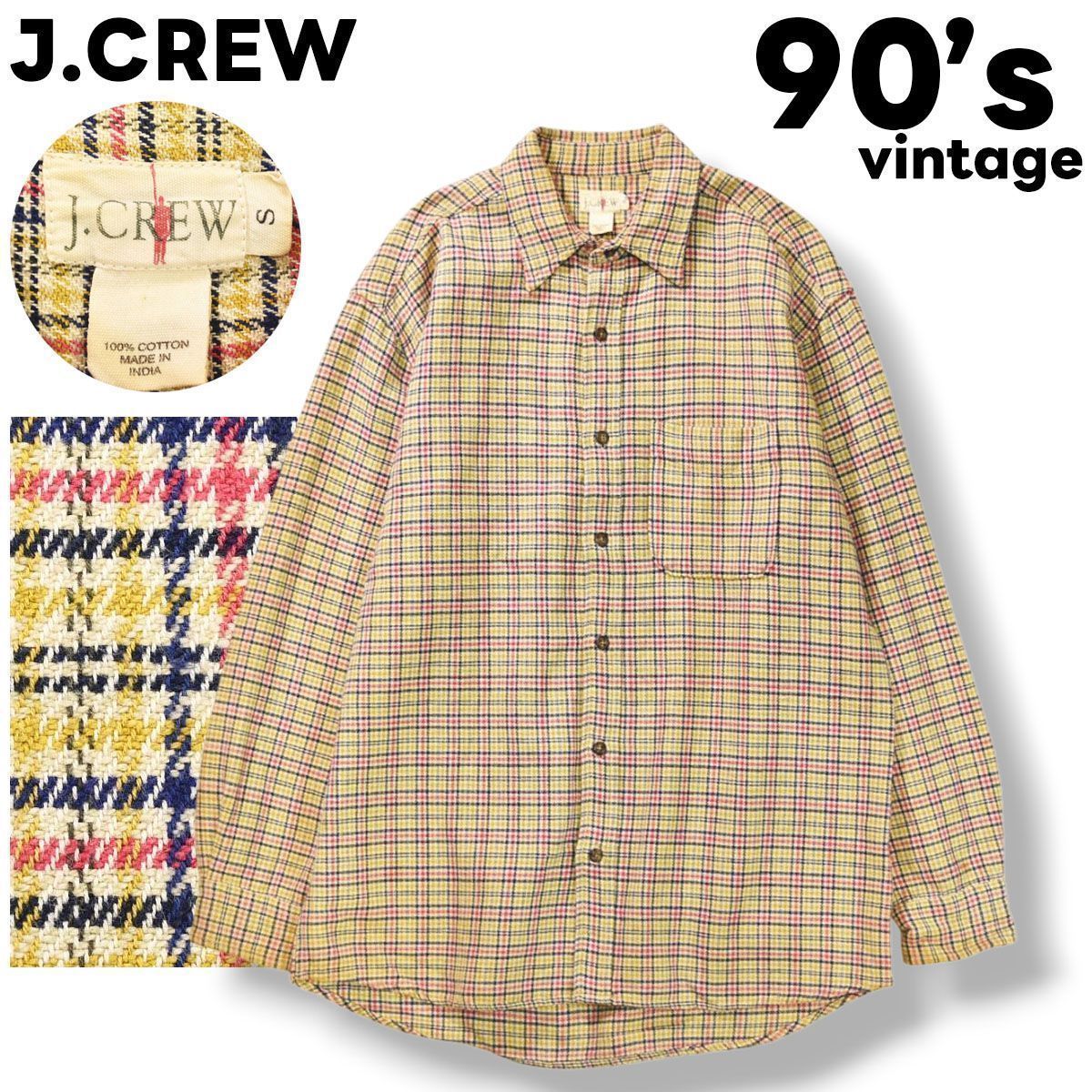 J.CREW 90s 巨人タグ シャドーチェック Mサイズ 希少】 90sヴィンテージ 巨人タグ ジェイクルー J.CREW 長袖 チェック