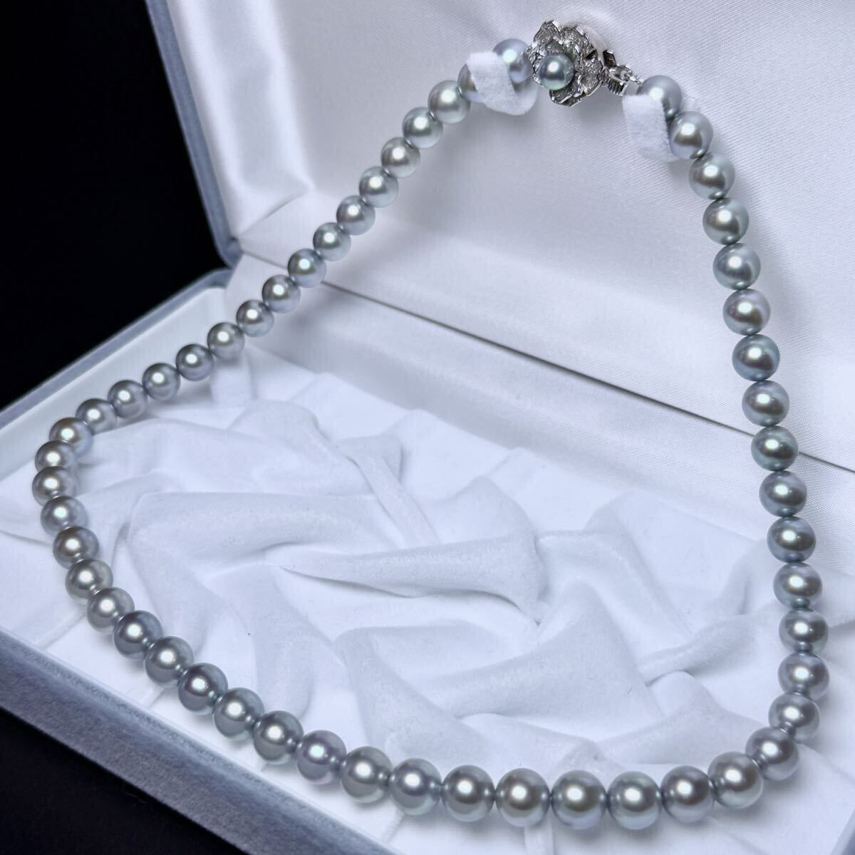 照り◎ アコヤ真珠 パール ネックレス ライトシルバーグレー 7.53