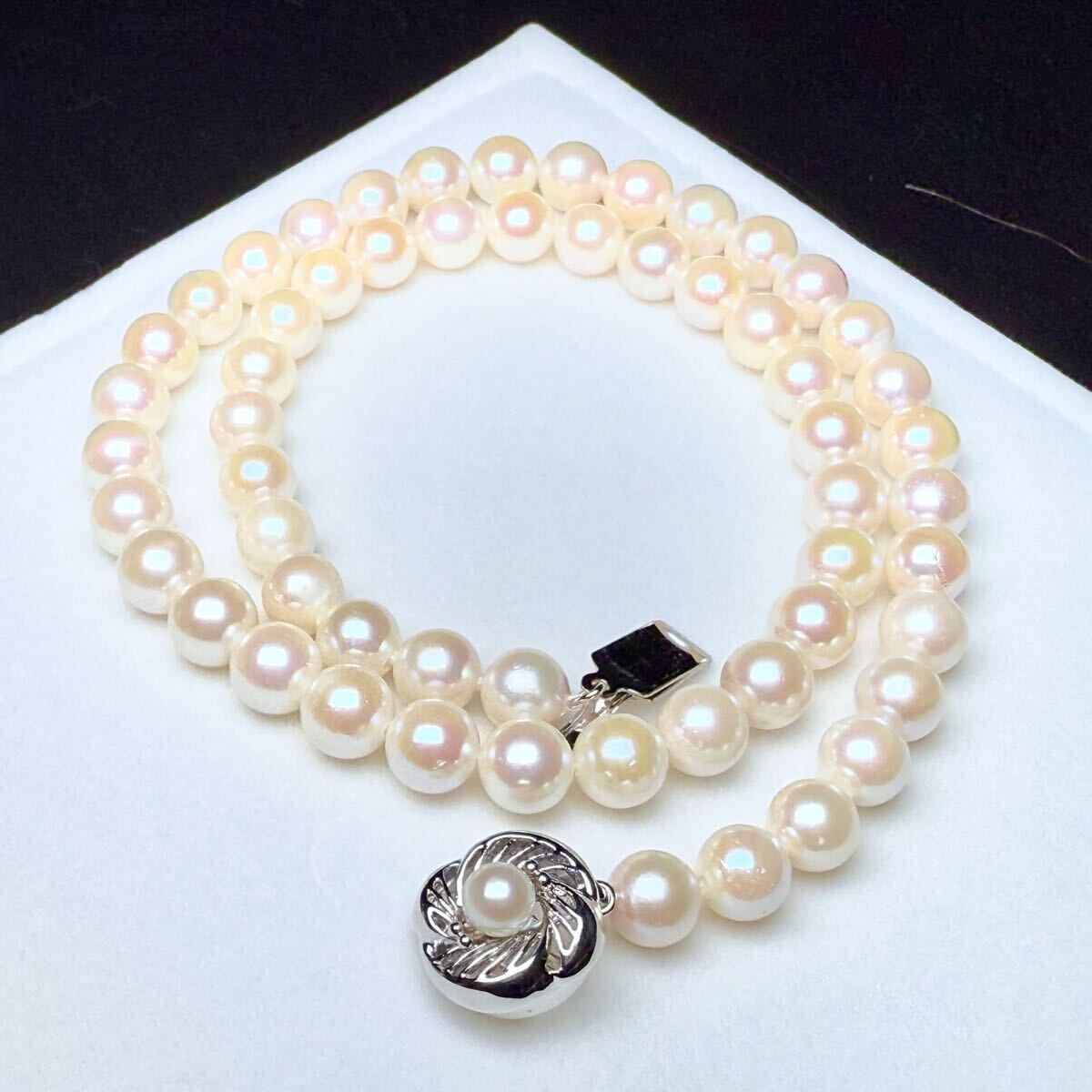 照り◎ アコヤ真珠 パール ネックレス ピンクホワイト系 6.93〜7.48
