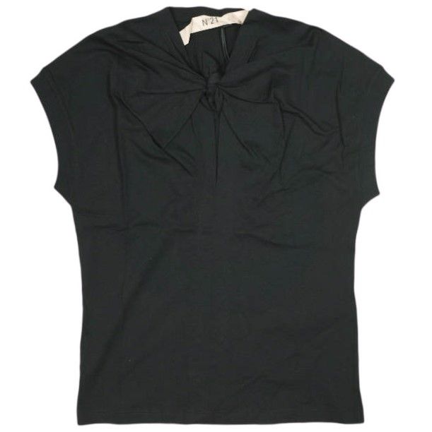 N°21 ヌメロヴェントゥーノ 24 SS リボンデザインハーフスリーブトップス S F 021 4157 38 BLACK Tシャツ カットソー 定価42 900円 トップス g 23014