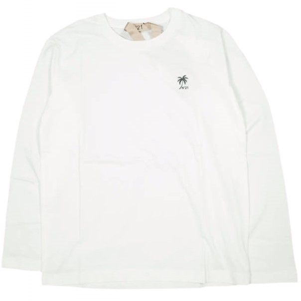 N°21 ヌメロヴェントゥーノ 24 SS 5 D T SHIRT JERSEY ヤシの木 ロゴ刺繍 ロングスリーブＴシャツ P F 071 6328 36 WHITE 長袖 カットソー 定価31 900円 トップス g 23012