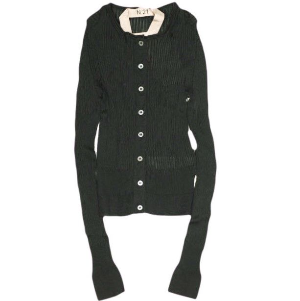 N°21 ヌメロヴェントゥーノ 22SS イタリア製 1R MAGLIA CARDIGAN レーヨンハイゲージクルーネックカーディガン 22SW-A018-7623 40 BLACK 定価82,500円 ニット リブ編み トップス【新古品】【中古】【N°21】 新品 N°21 ヌメロヴェントゥーノ 22SS イタリア製 1R MAGLIA CARDIGAN
