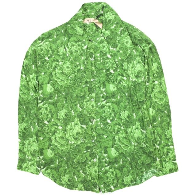 N°21 ヌメロヴェントゥーノ 21 AW フラワープリント ボウタイシルクブラウス 5 F CAMICIA TESSUTO A G 063 5505 38 GREEN 定価80 300円 長袖 花柄 シャツ トップス 23003