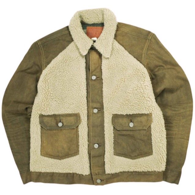 RRL ダブルアールエル フリースパネルド デニムジャケット 782872028001 M Brown Gジャン Double RL グリズリー 熊ジャン ボア アウター RRL ダブルアールエル フリースパネルド デニムジャケット
