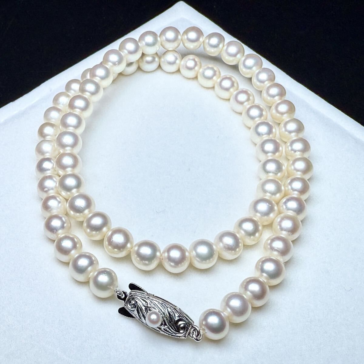 【極上】タサキ　アコヤ　本真珠　パール　ネックレス　シルバー　タサキ刻印 極上】タサキ アコヤ 本真珠 パール ネックレス シルバー ブルーグレー