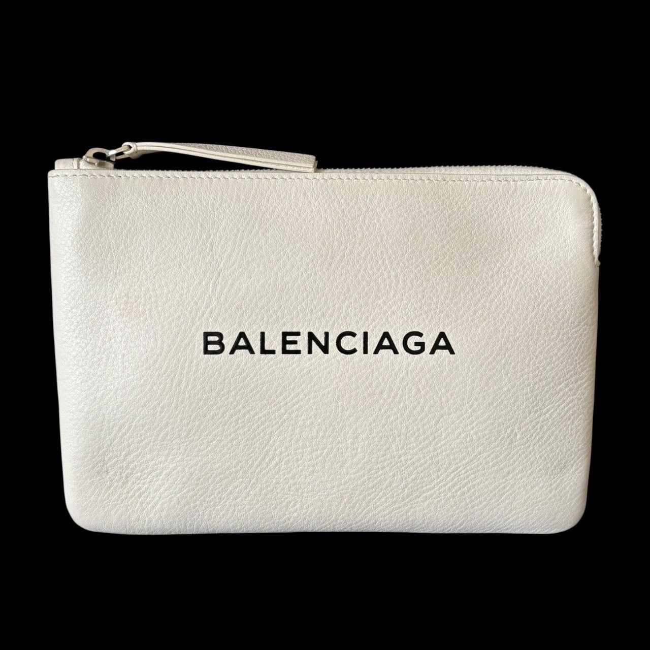 バレンシアガ 492465 エブリデイ ポーチ 小物入れ クラッチポシェット レザー ロゴ ホワイト
