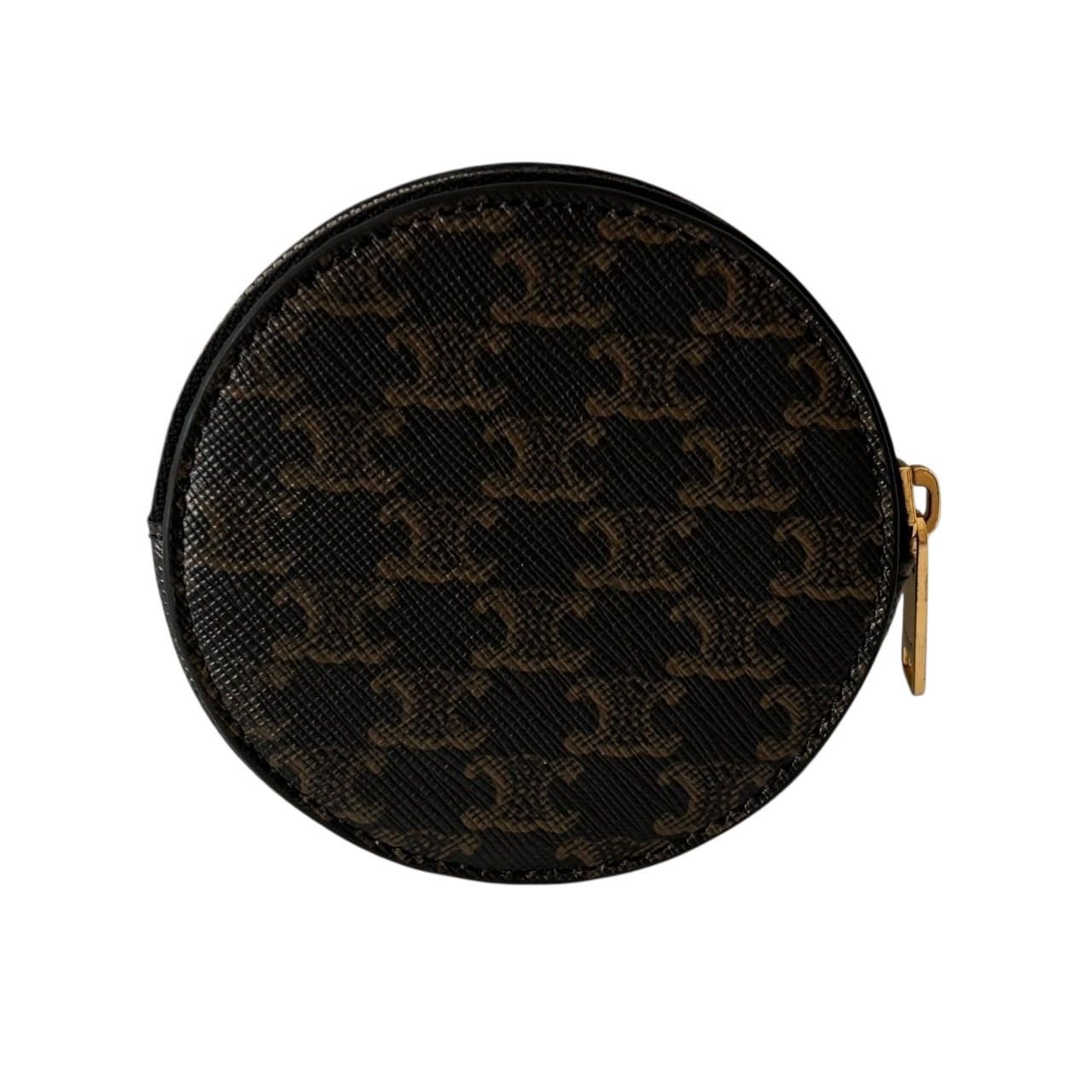 CELINE セリーヌ コインケース 小銭入れ コンパクト サークル型 トリオンフ ロゴ レザー ブラウン