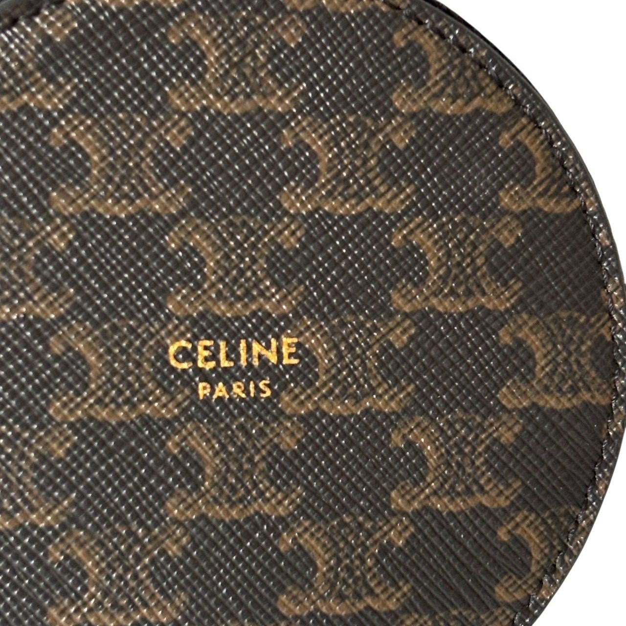  CELINE セリーヌ コインケース 小銭入れ コンパクト サークル型 トリオンフ ロゴ レザー ブラウン コインケース 小銭入れ 小物