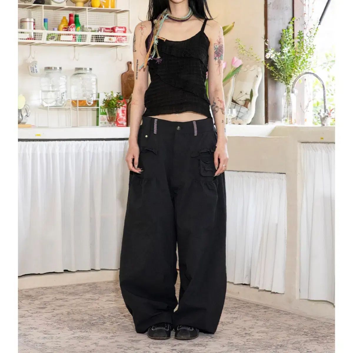 ルナキーフ フリル シアー커서 ワイド パンツ 1