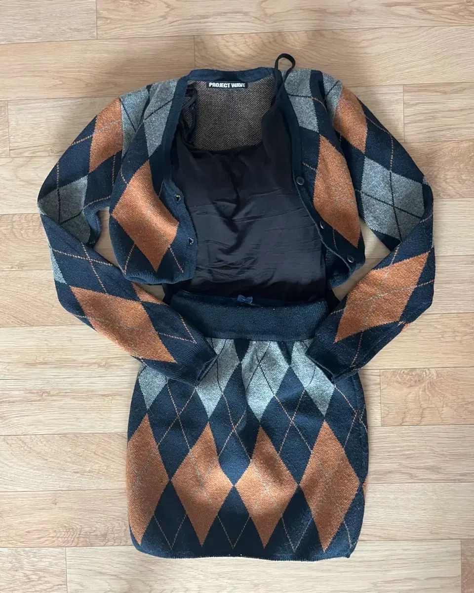 着用画像あり アーガイルニットカーディガン ニットスカート インナー セット まとめ売り