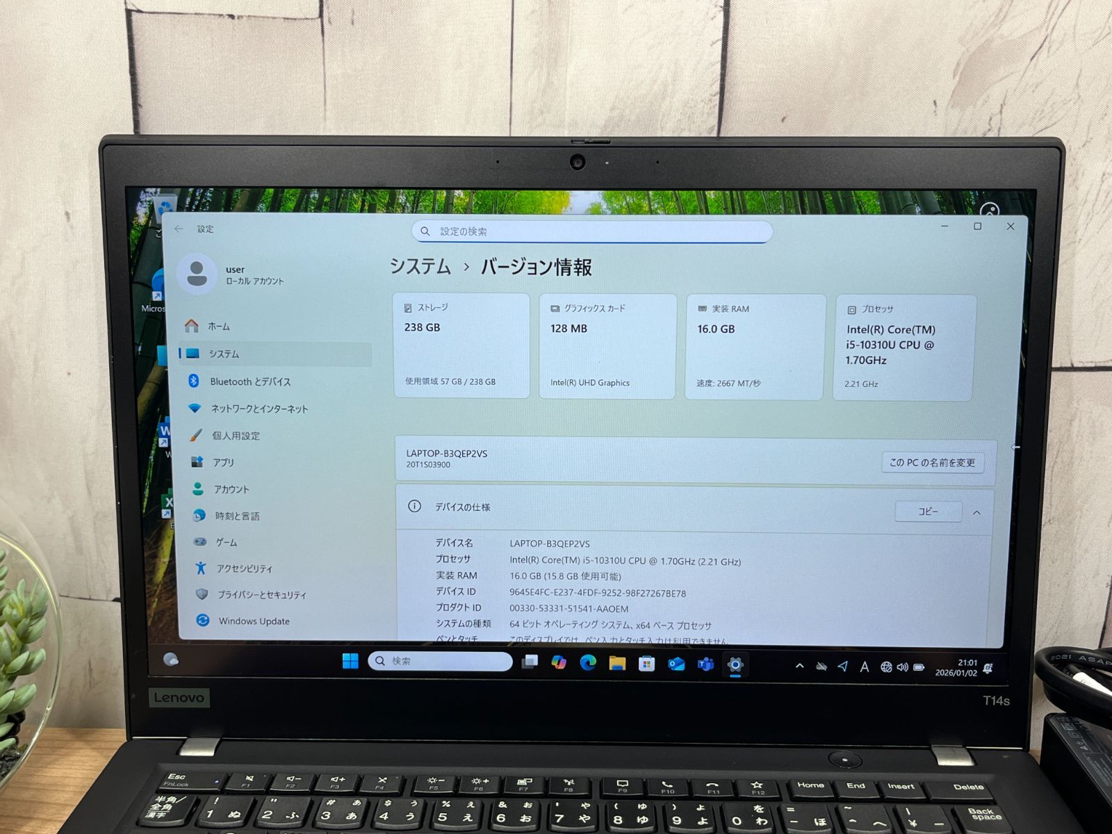 極美品〉0467 Thinkpad T14s 16GB/SSD256 第10世代 office2024 ノート