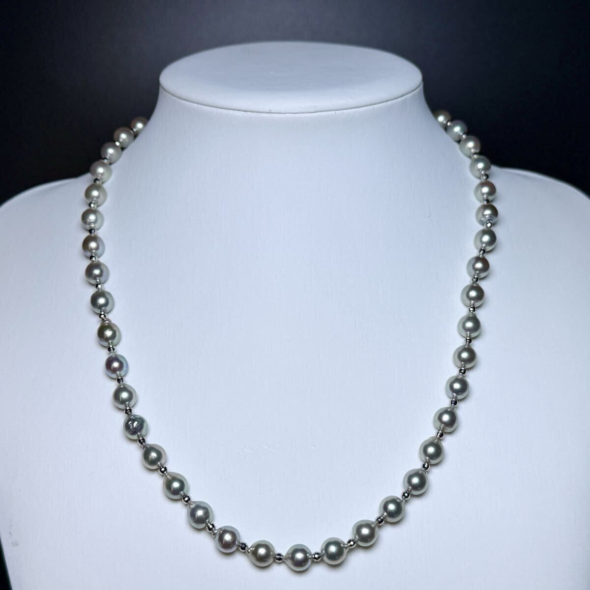 照り◎ アコヤパール ネックレス ブルーグレー 7.53〜7.96㎜ 54㎝ 36.1