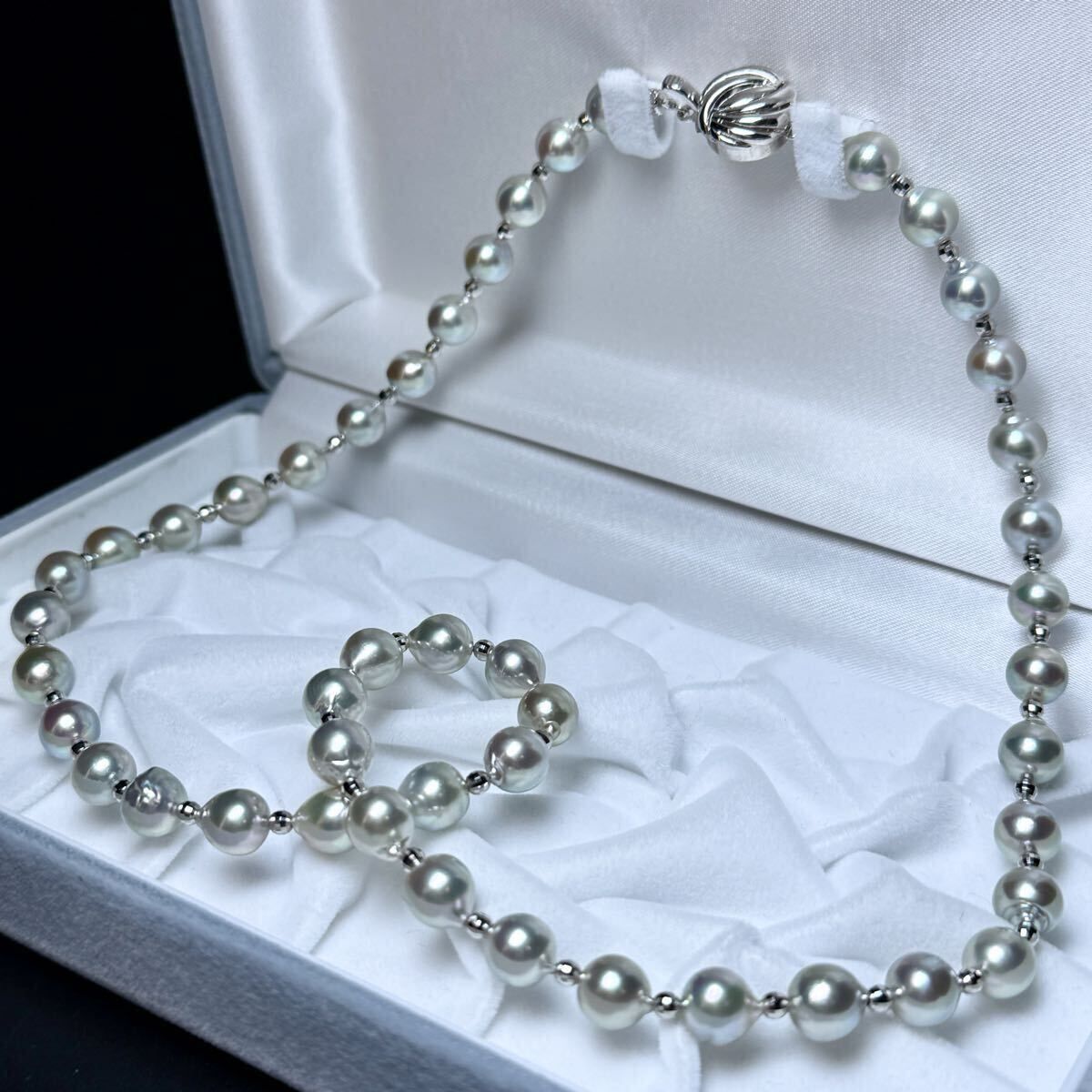 照り◎ アコヤパール ネックレス ブルーグレー 7 53〜7 96㎜ 54㎝ 36 1 g 本真珠 リアルパール SILVER刻印 pearl jewelry necklace SS 040