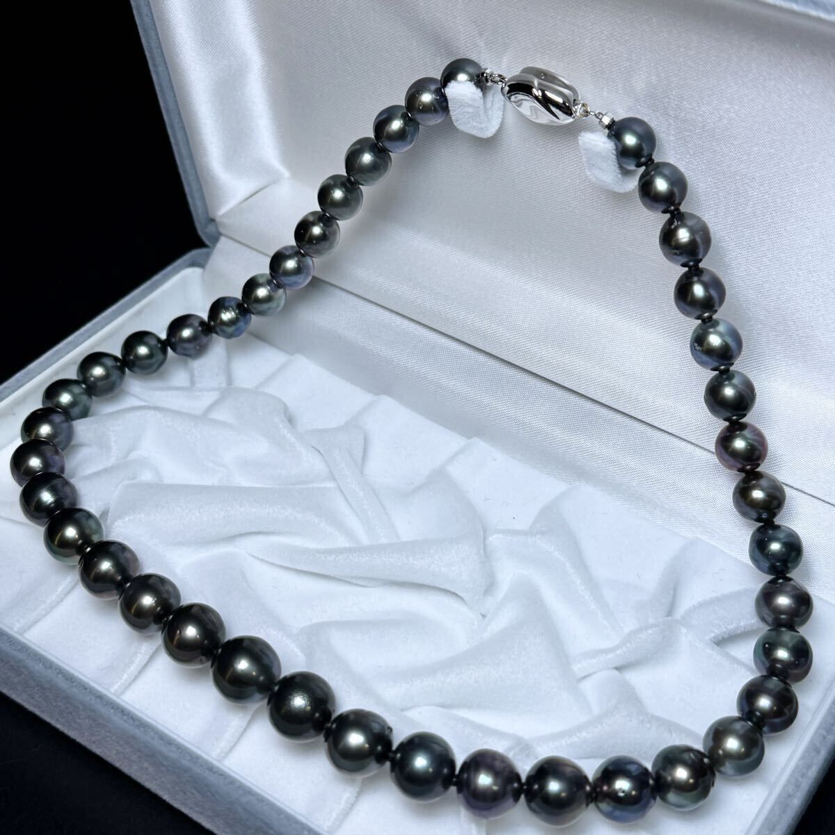 照り◎ 黒蝶真珠 南洋パール ネックレス 8.46〜11.53㎜ 45㎝ 58.3g 本