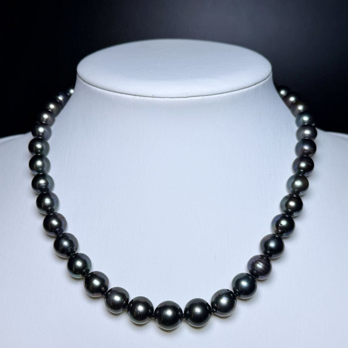 照り◎ 黒蝶真珠 南洋パール ネックレス 8.46〜11.53㎜ 45㎝ 58.3g 本