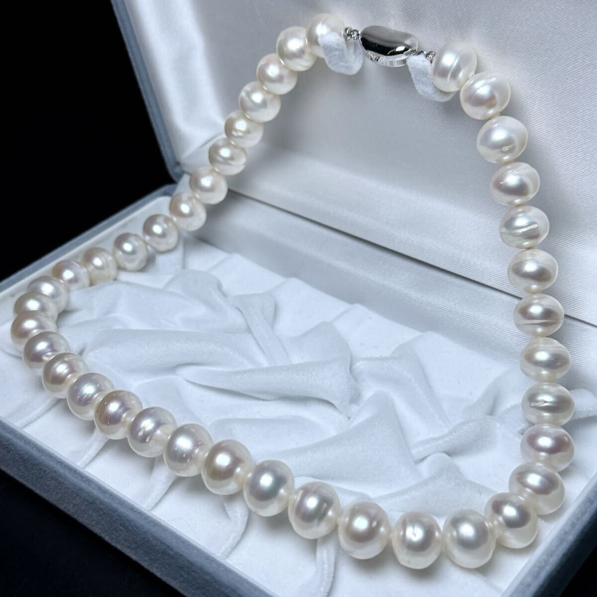 照り◎ リアルパール ネックレス ホワイト系 10 90～12 15㎜ 45㎝ 80 8 g 本真珠 pearl jewelry necklace 大珠 SILVER刻印 SS 042
