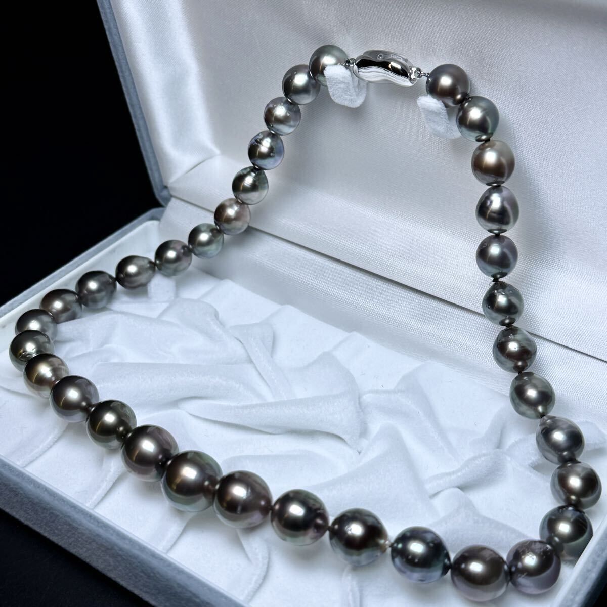 照り◎ 黒蝶真珠 南洋パール ネックレス9.9～13.6㎜ 46㎝ 76g 本真珠