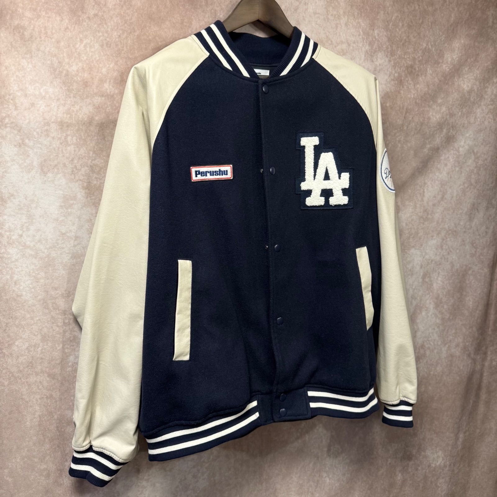 Perushu × LA Dodgers スタジャン LL ビッグシルエット ネイビー