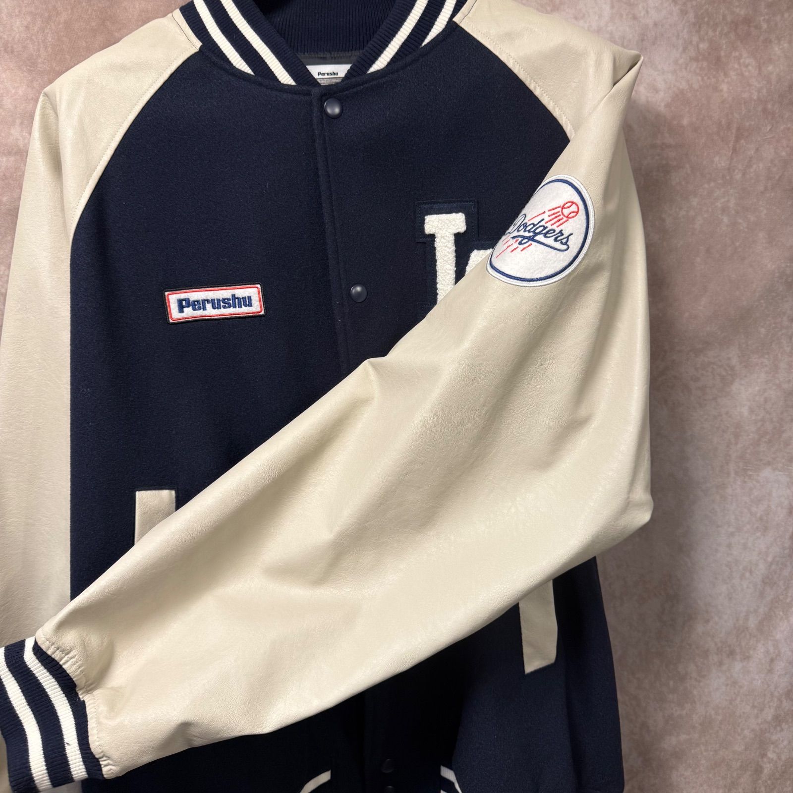Perushu × LA Dodgers スタジャン LL ビッグシルエット ネイビー