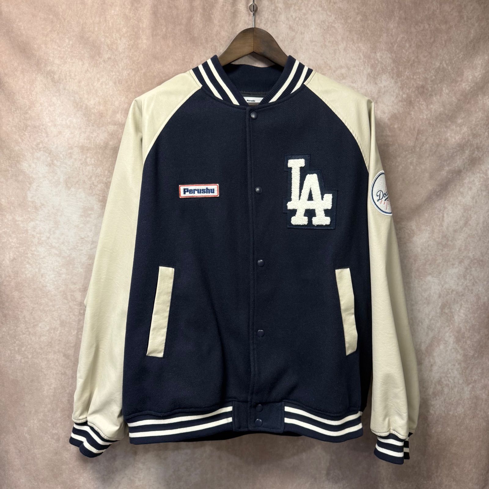 Perushu × LA Dodgers スタジャン LL ビッグシルエット ネイビー