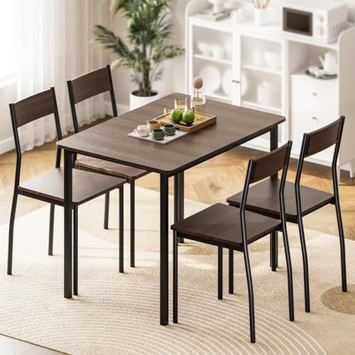 APPOLYN ダイニングテーブル 4人用 テーブルセット 机椅子セット 一人暮らし 幅110 cm 広々木製天板 スチール脚 5点セット 食卓 リビング用 ウォールナットpo be 629 e 67