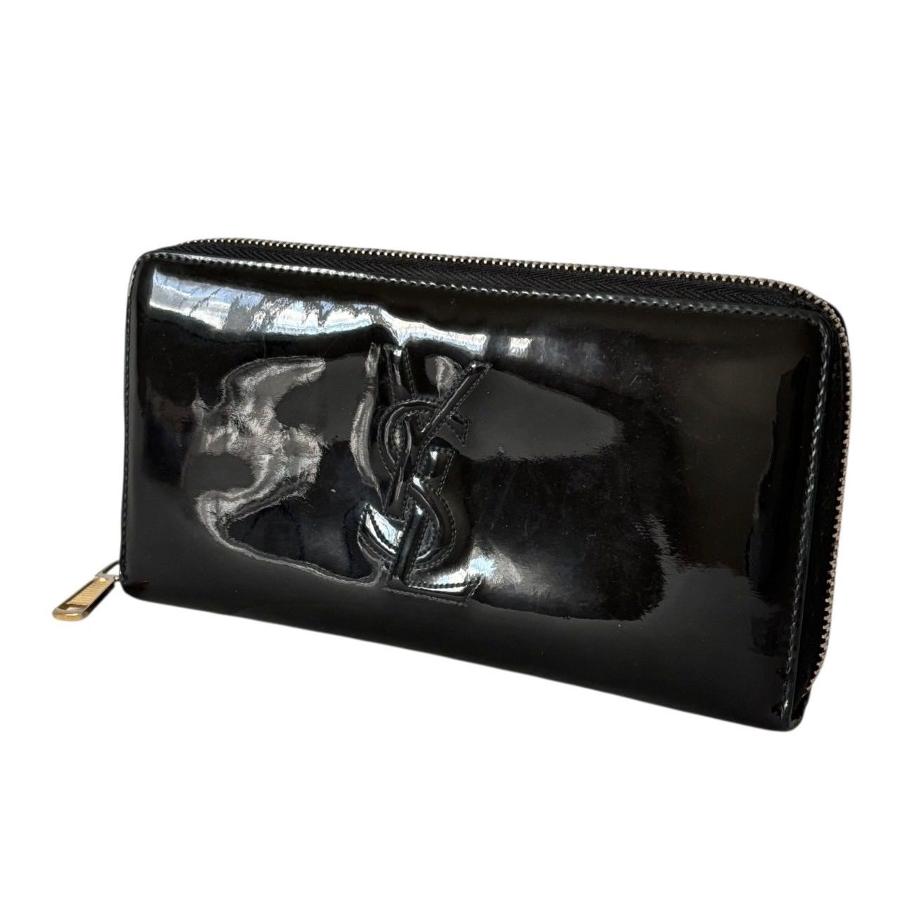 YSL ブラック 長財布 エナメル YVES SAINT LAURENT イヴサンローラン 財布 長財布 ラウンドファスナー