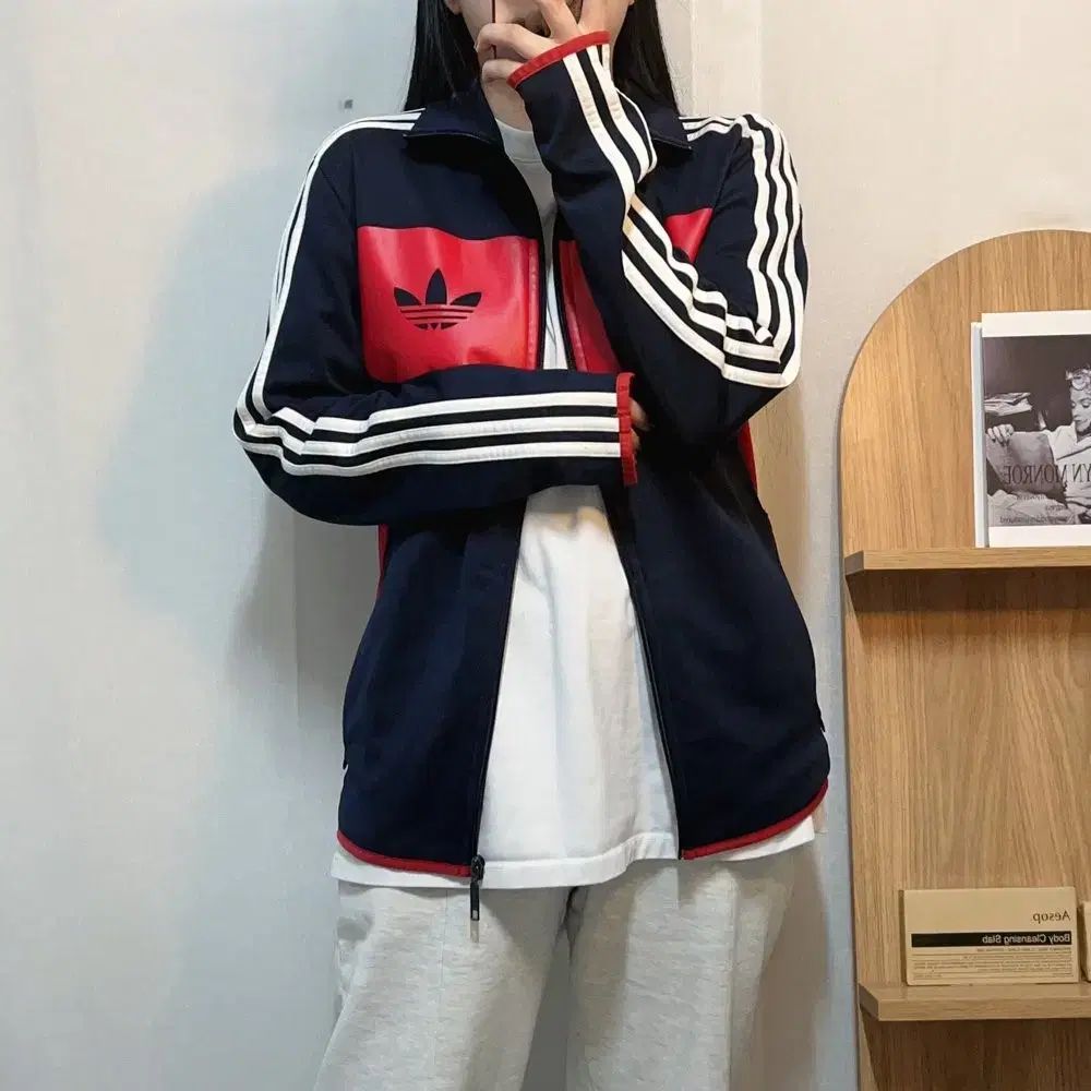 正規品 adidas アディダス ネイビーレッド トレフォイル ジャージ