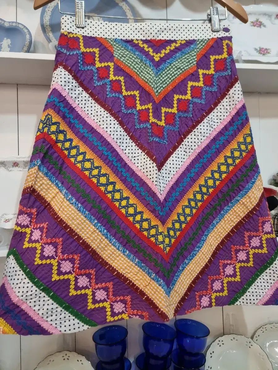 エンジェルブルー ANGEL BLUE) 刺繍パッチワークスカート - メルカリ