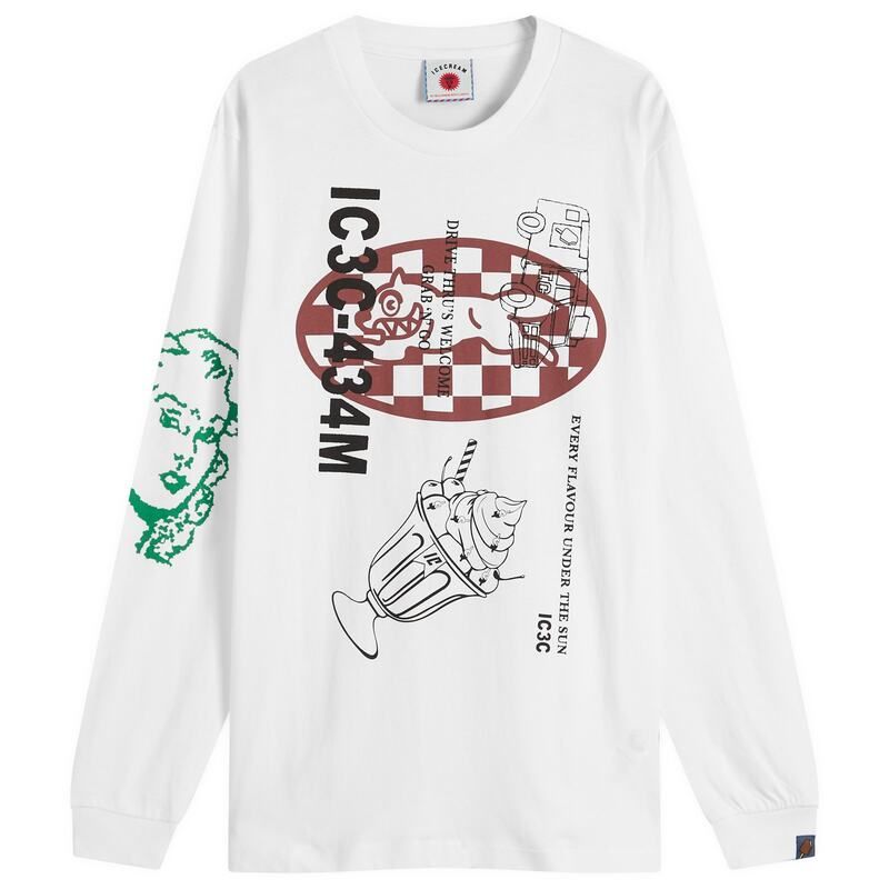アイスクリーム メンズ トップス Tシャツ グラフィック ICECREAMulti Graphic Long Sleeve TShirt White ホワイト