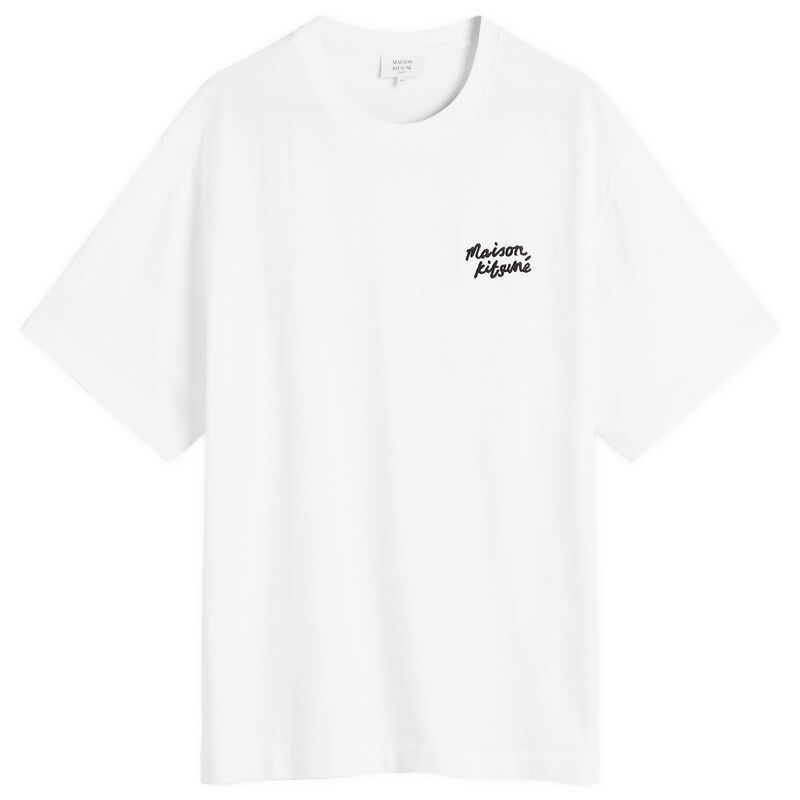 メゾンキツネ メンズ トップス Tシャツ Maison Kitsune Handwriting Embroidery Oversize TShirt White Black ホワイト