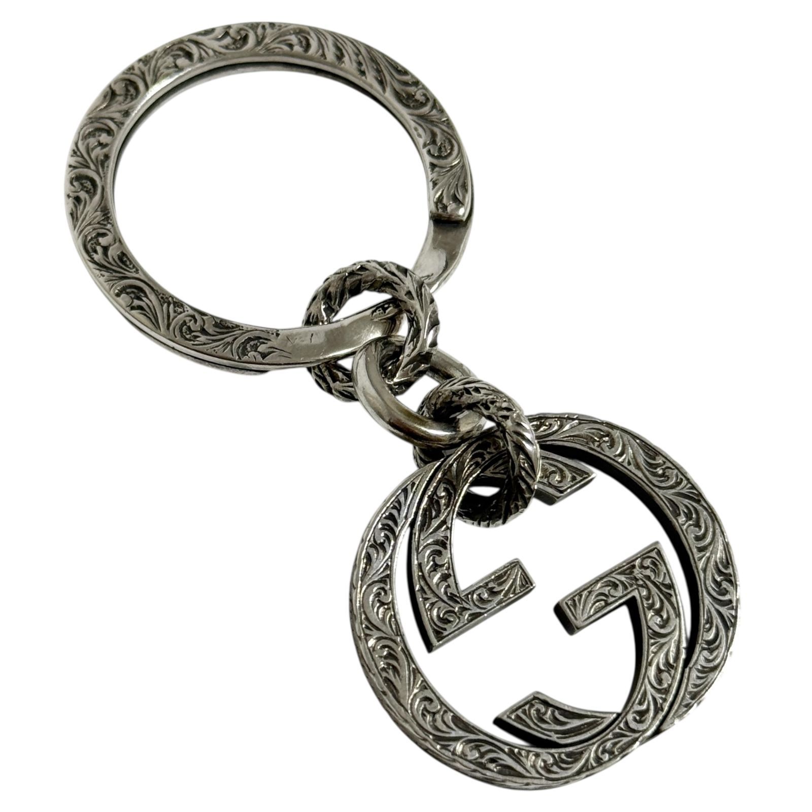 グッチ メンズ アラベスク キーホルダー キーリング ダブルG シルバー 925