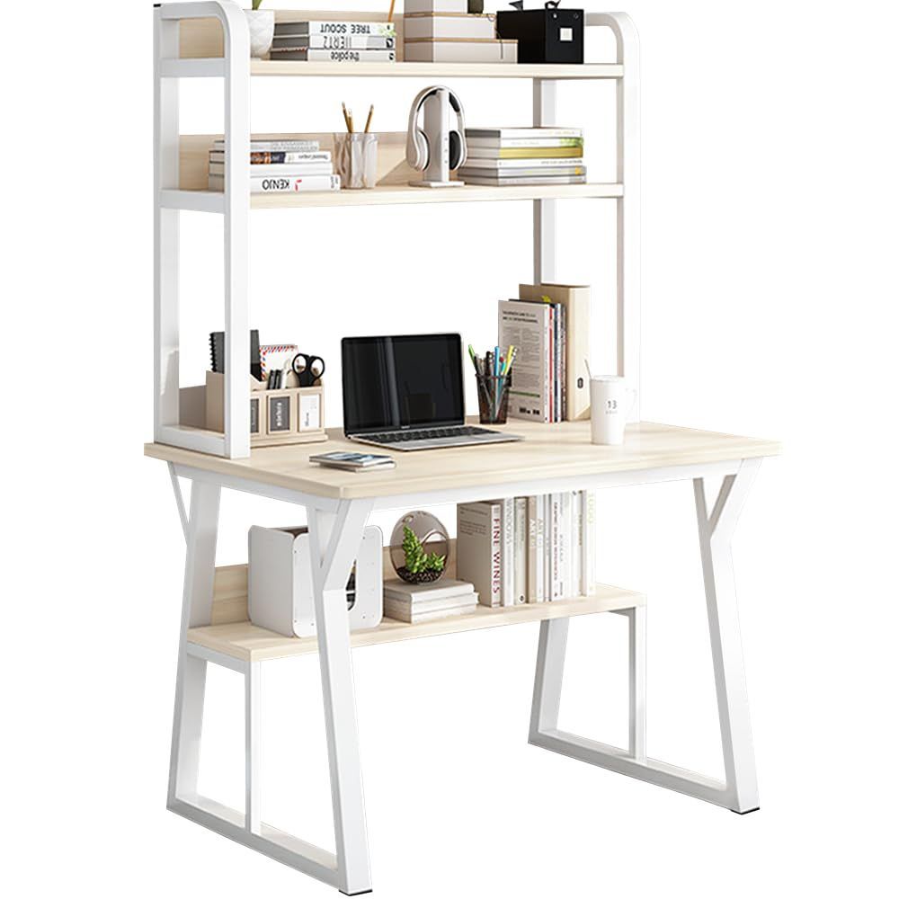 在庫処分 4段 勉強机 収納ラック付き 下棚付き pcデスク 机 学習机 作業机 テレワーク オフィス パソコンデスク ゲーミング アイボリー 幅80 x奥行50 x高さ74 cm