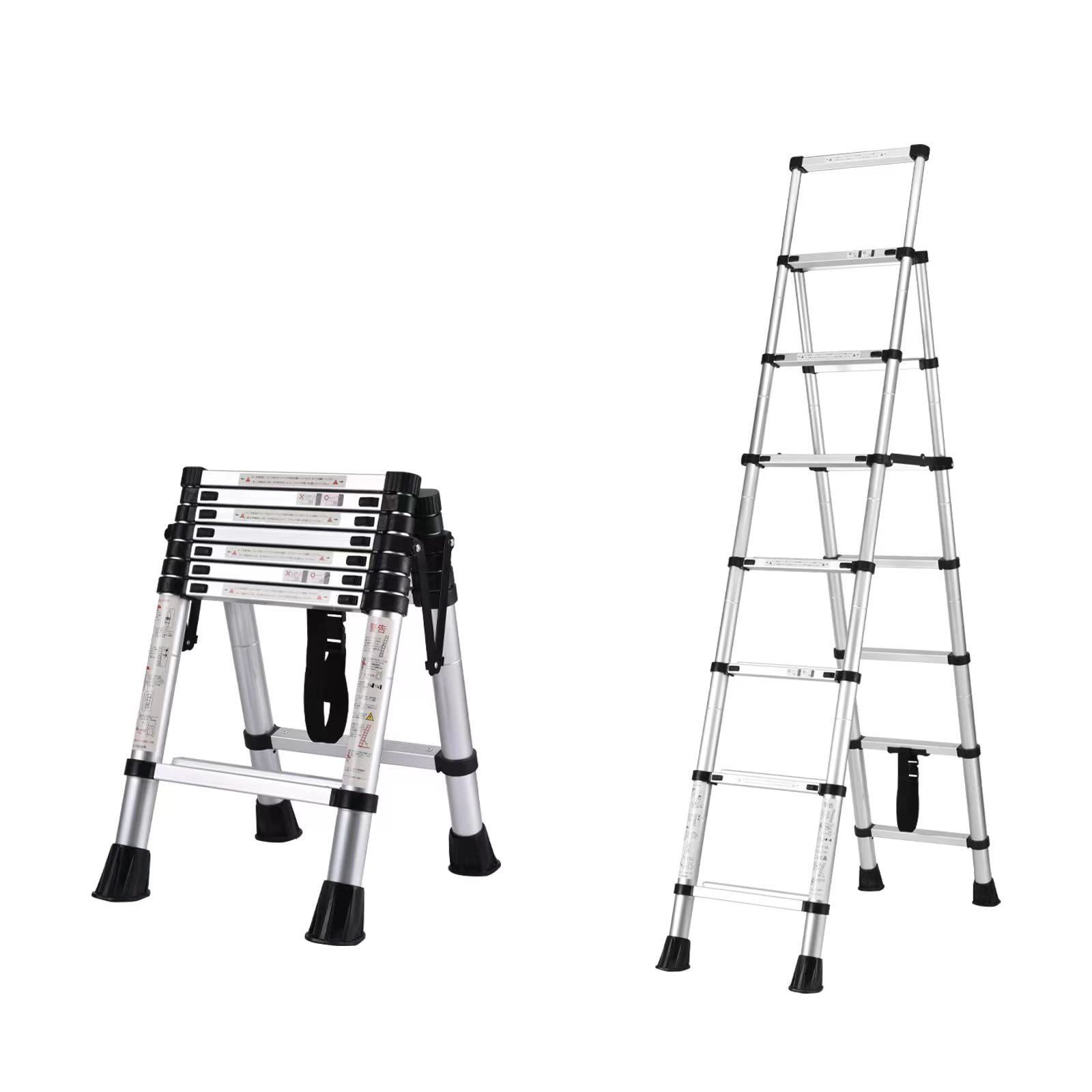 新商品 持ち運びやすい 耐荷重150 kg 折り畳み 伸縮アルミはしご 最長2 3 m伸縮梯子安全ロック付き 室内室外屋根 倉庫 BOWEITI伸縮はしご兼用脚立 掃除 作業 2 0 m