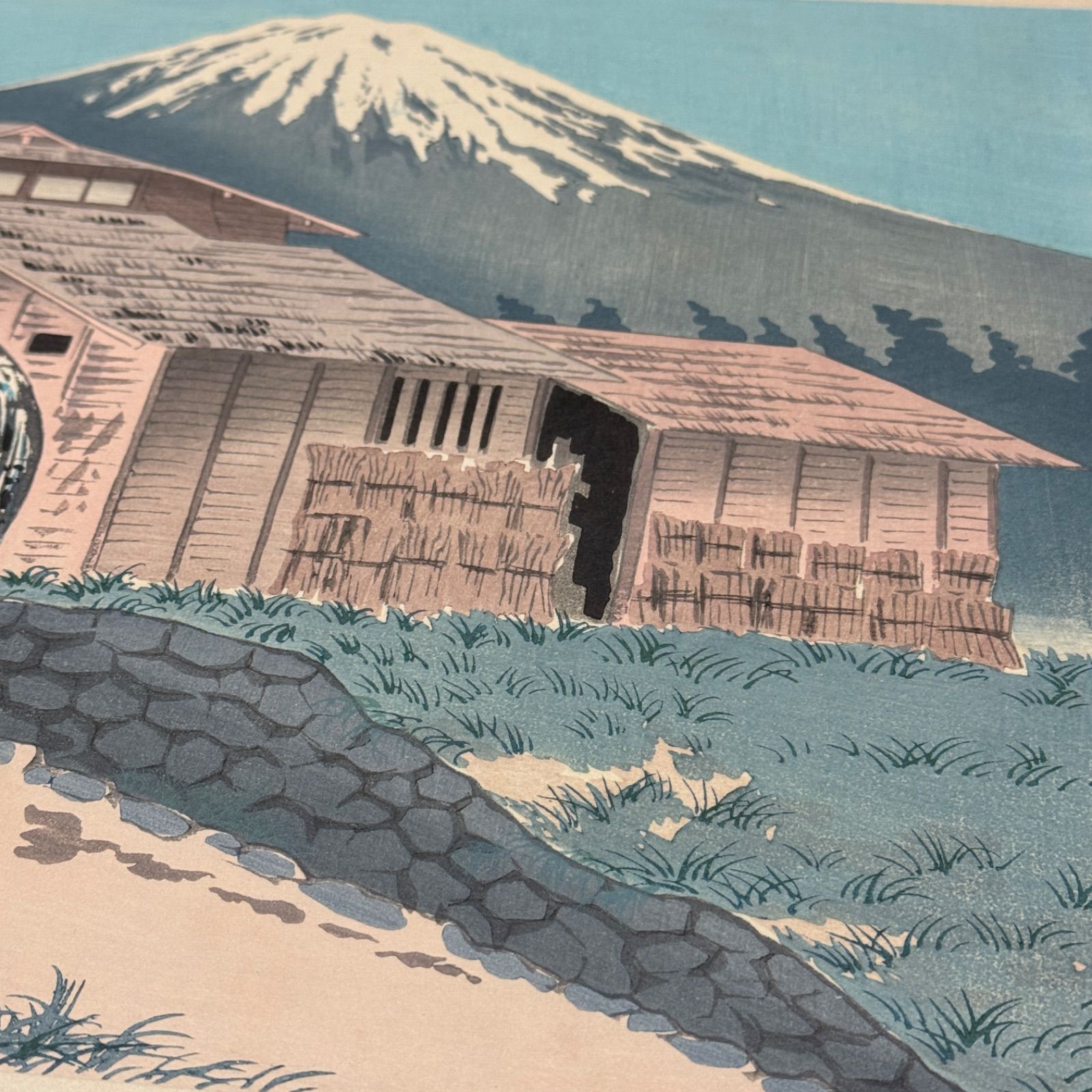 真作】彩色 木版画 徳力富吉郎 「富士三十六景ノ内 水車小屋の冨士