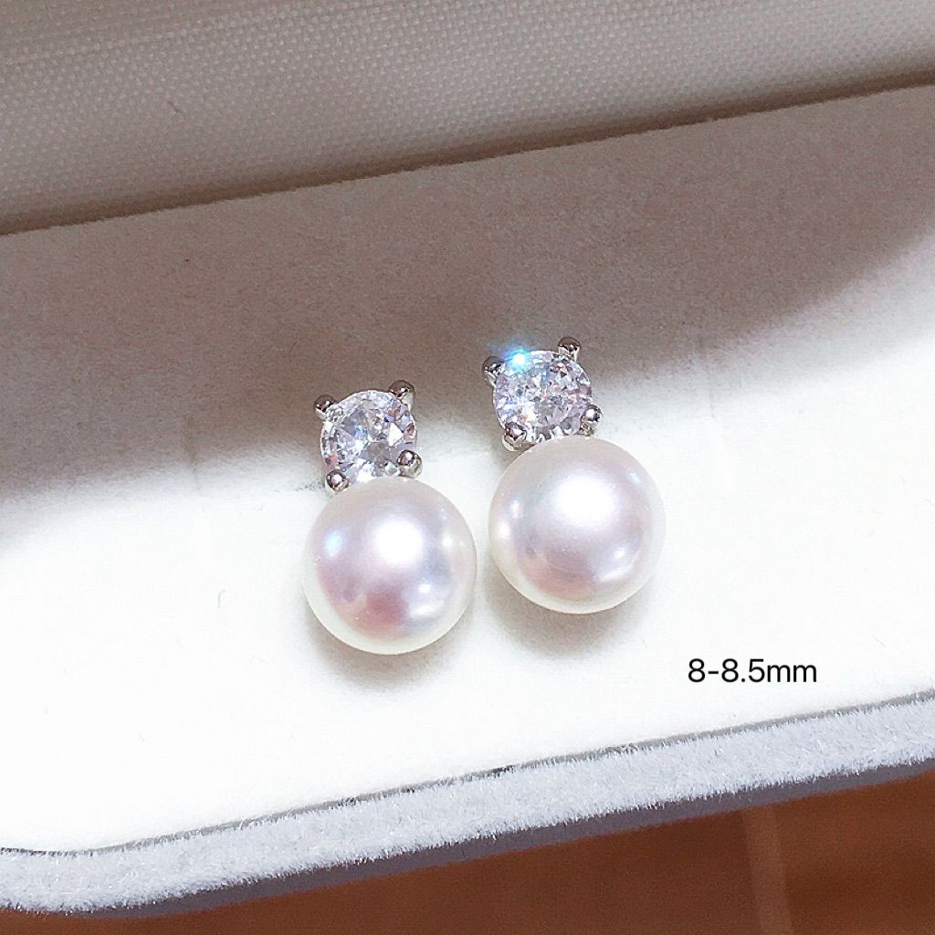 5A級天然真珠とCZ ダイヤのピアス 8-8.5mm シルバー925 ES007 - メルカリ