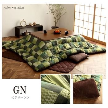 こたつ布団 長方形 単品 和柄 市松模様 約205×285cm グリーン ピンク