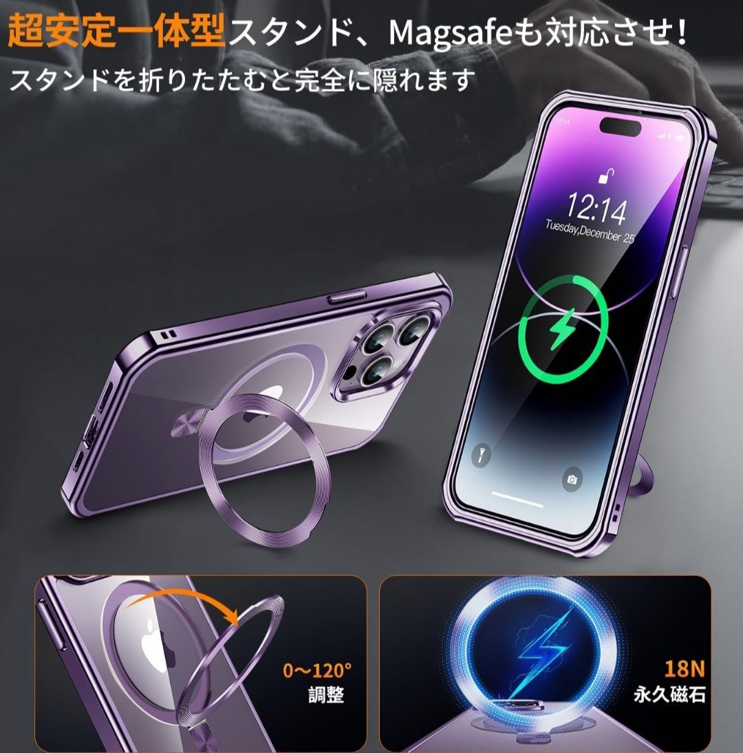 ☆KELLCASE iPhone 14 Pro 用 ケース 両面 隠しスタンド・CDリング 横