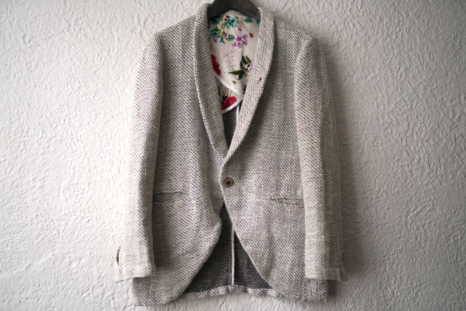 24 SS Colombina 手織りコットンリネン1 Bショールカラーブレザージャケット Geoffrey B Small ジェフリービースモール