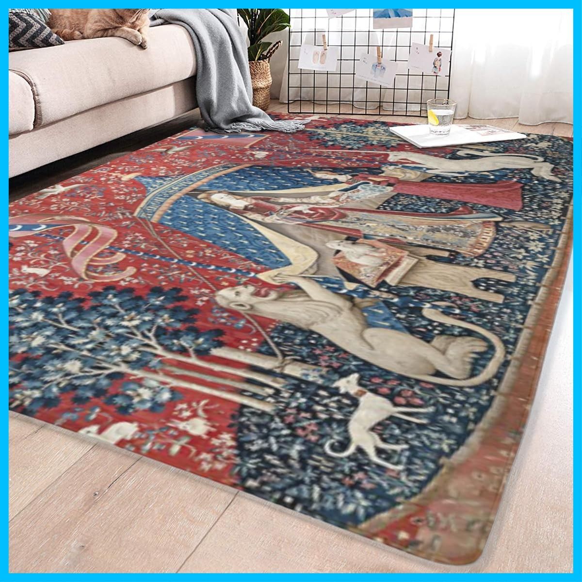  滑り止め付 フロアマット 床暖房対応 20 mm 2 03 1 48 cm 厚手 心地よい ラグマット 超柔らかい 折り畳み 防音 抗菌防臭防ダニ カーペット ホットカーペット対応 北欧 ビング ベッドルーム 絨毯 床 貴婦人と一角獣 エコ素材 その他 文房具 事務用品