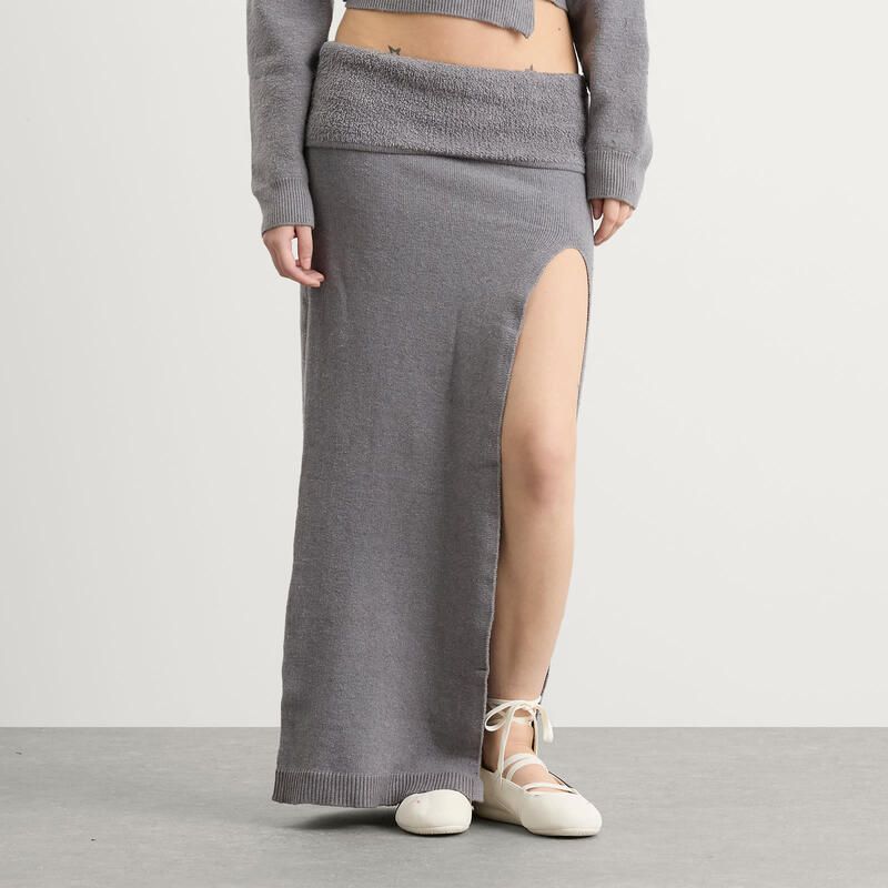 スキムズ レディース ボトムスカート ニット SKIMS Textured Knit High Slit Long Skirt Dark Heather Grey グレー